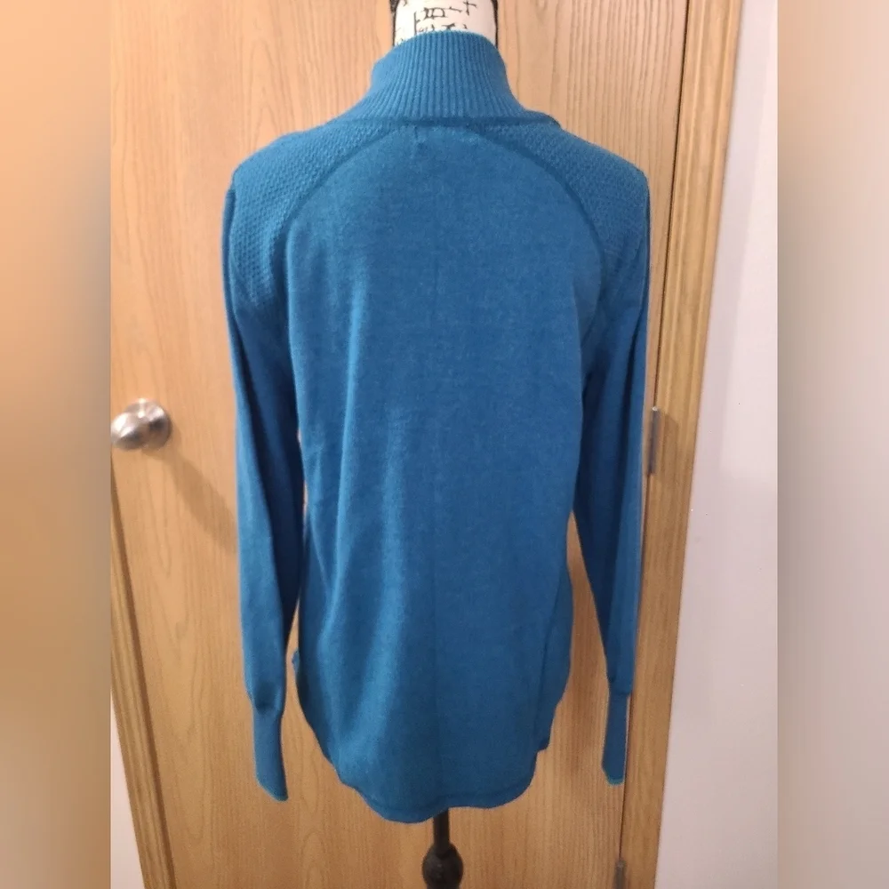 Eddie Bauer Teal Knit Quarter Zip Gorpcore Outdoor Sweatshirt Thumb Holes - Picture 3 of 4